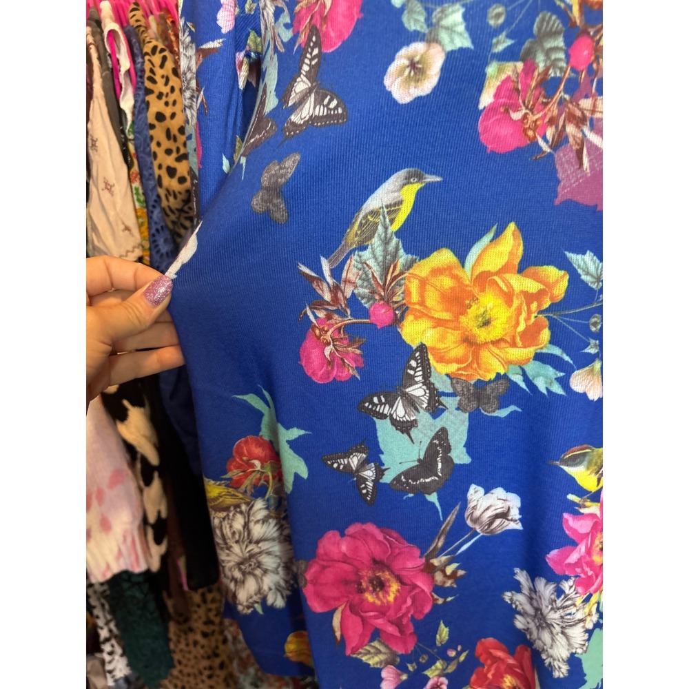 Soft Surroundings Blue Floral Butterfly Bird Long Sleeve Tunic Top NWT Sz XS - Picture 5 of 10